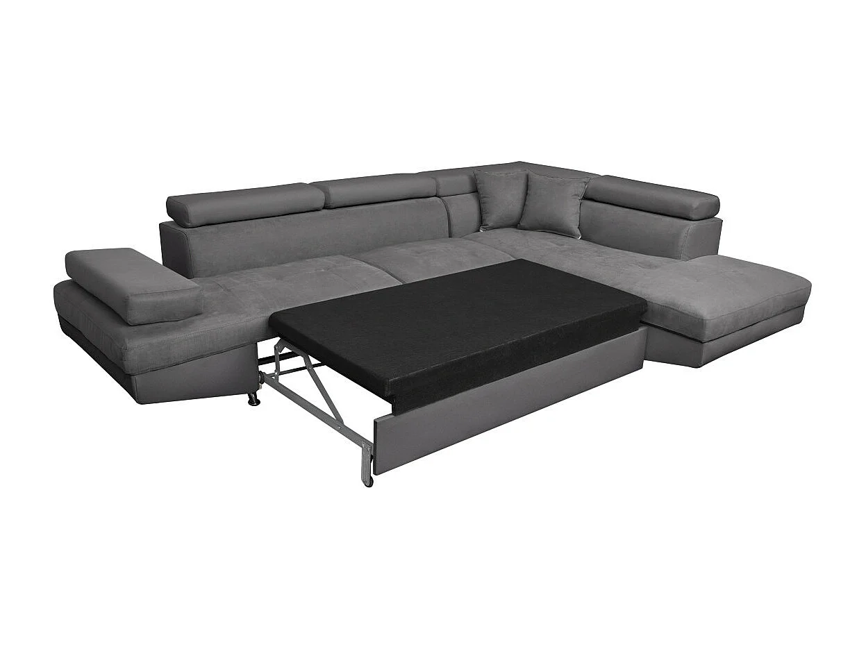 Canapé d'angle droit 5 places Rio convertible avec coffre en microfibre - Gris - L271 x P192 x H70cm - Loungitude