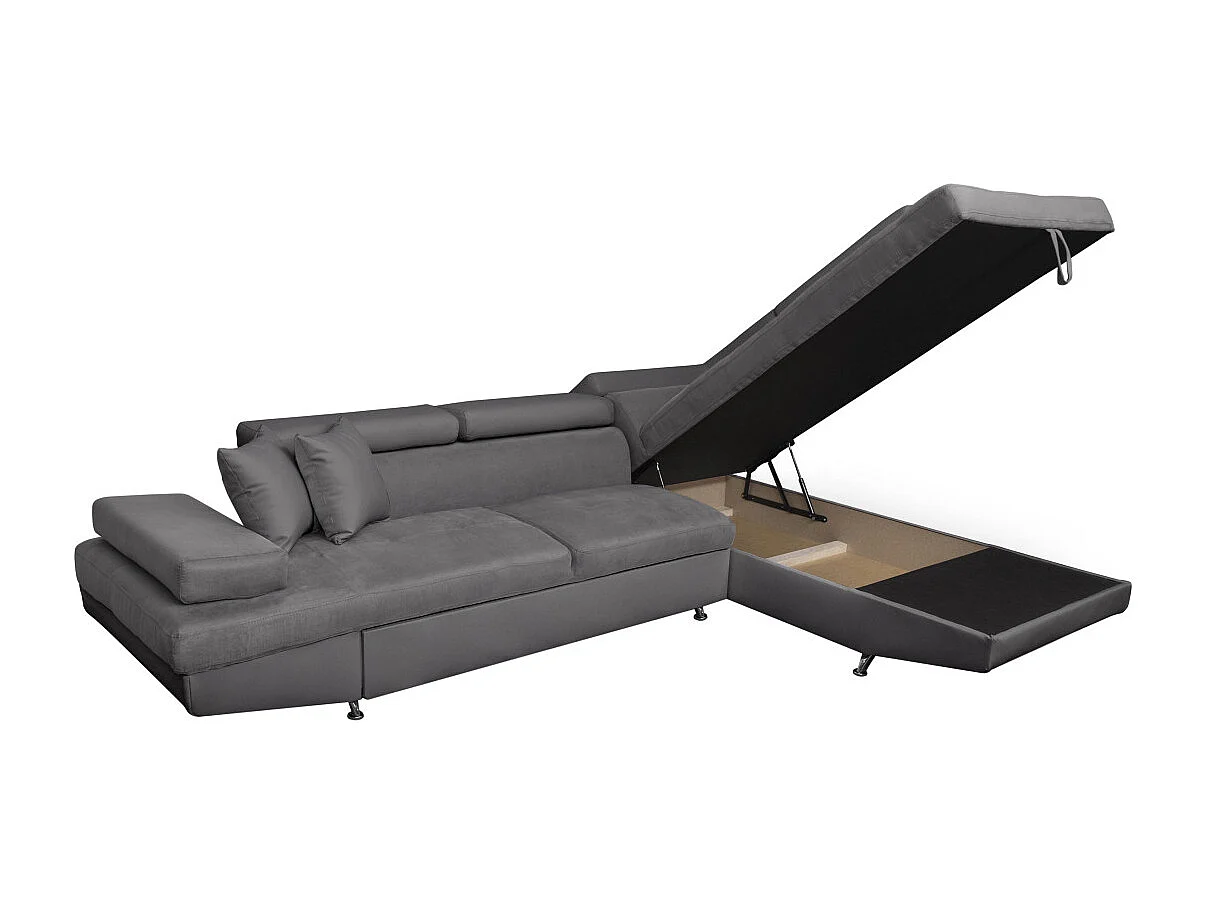 Canapé d'angle droit 5 places Rio convertible avec coffre en microfibre - Gris - L271 x P192 x H70cm - Loungitude