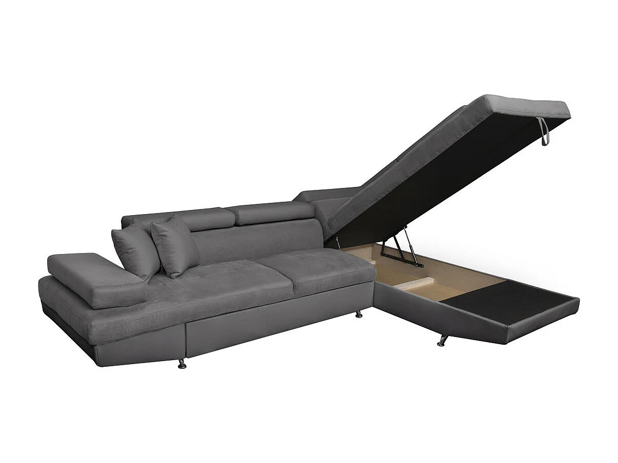 Canapé d'angle droit 5 places Rio convertible avec coffre en microfibre - Gris - L271 x P192 x H70cm - Loungitude