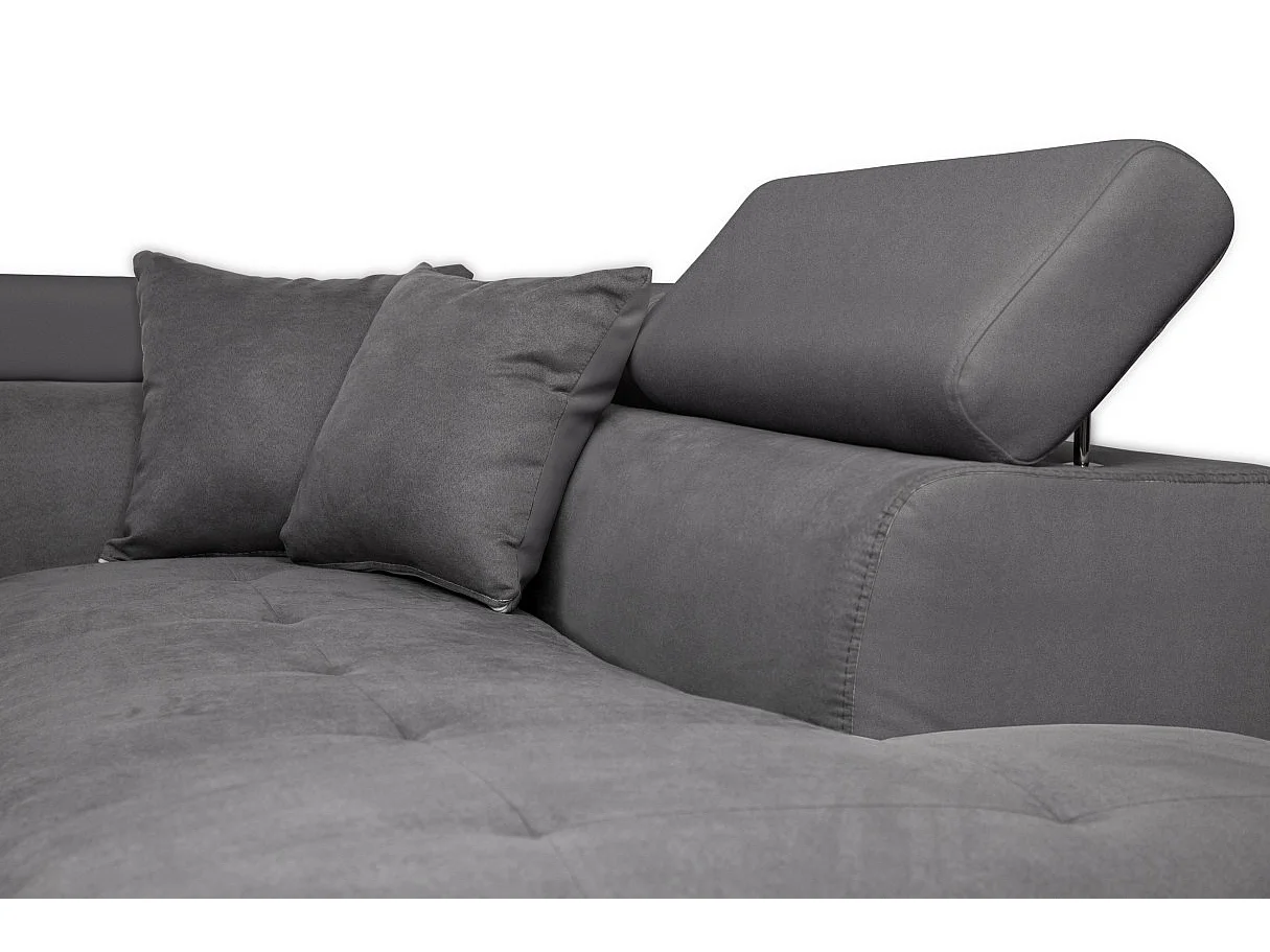 Canapé d'angle droit 5 places Rio convertible avec coffre en microfibre - Gris - L271 x P192 x H70cm - Loungitude