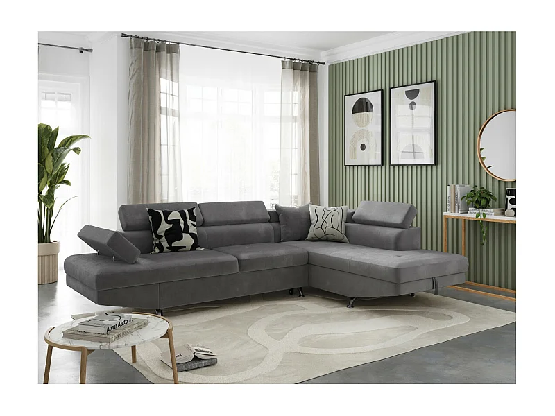 Canapé d'angle droit 5 places Rio convertible avec coffre en microfibre - Gris - L271 x P192 x H70cm - Loungitude