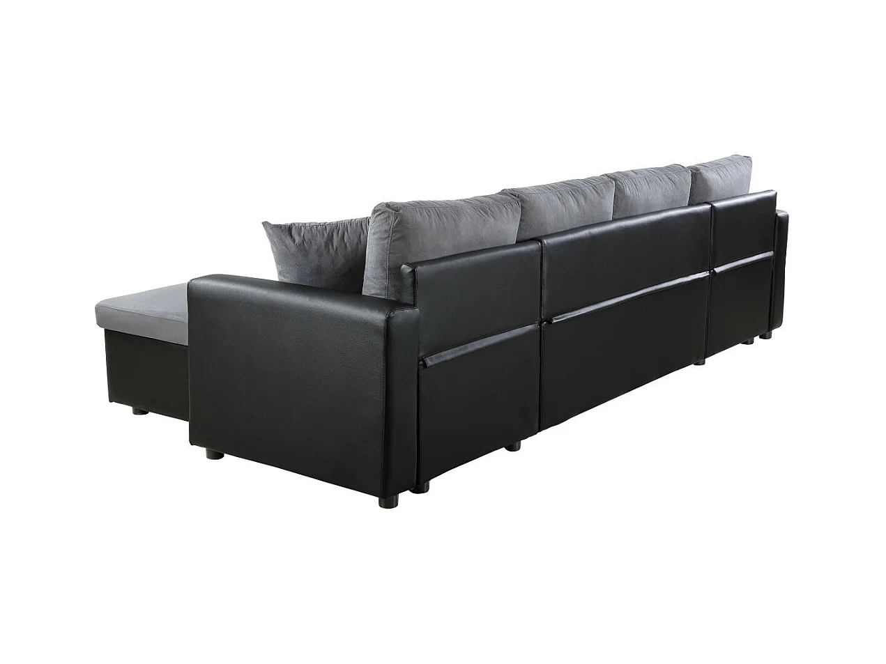 Canapé d'angle Panoramique 6 Places Maria Convertible en simili et microfibre - Gris/Noir - L295 x P146 x H81cm - Loungitude