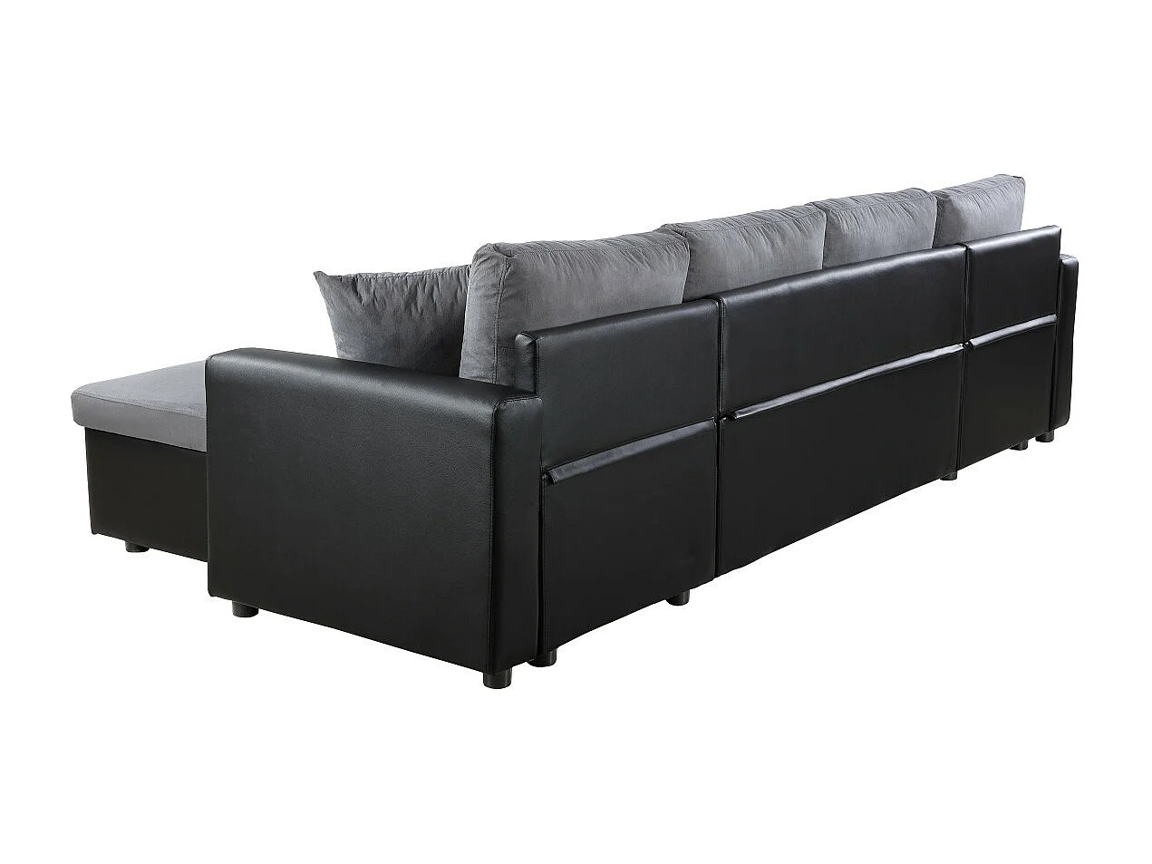 Canapé d'angle Panoramique 6 places Maria convertible en simili et microfibre - Gris/Noir - L295 x P146 x H81cm - Loungitude