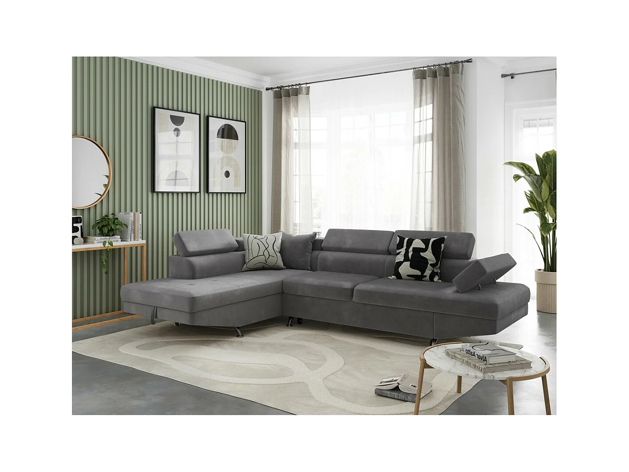 Canapé d'angle gauche 5 places Rio Convertible avec coffre en microfibre - Gris - L271 x P192 x H70cm - Loungitude