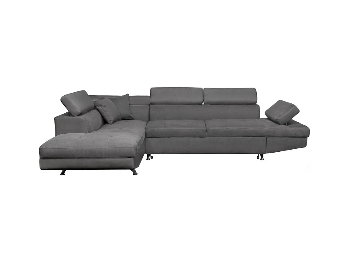 Canapé d'angle gauche 5 places Rio Convertible avec coffre en microfibre - Gris - L271 x P192 x H70cm - Loungitude