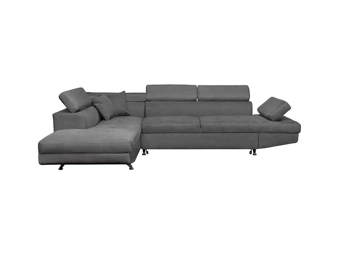 Canapé d'angle gauche 5 places Rio Convertible avec coffre en microfibre - Gris - L271 x P192 x H70cm - Loungitude