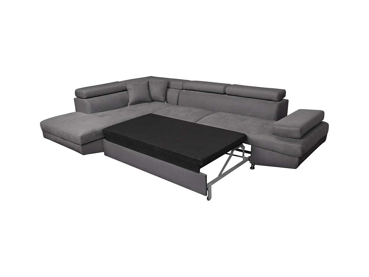 Canapé d'angle gauche 5 places Rio Convertible avec coffre en microfibre - Gris - L271 x P192 x H70cm - Loungitude