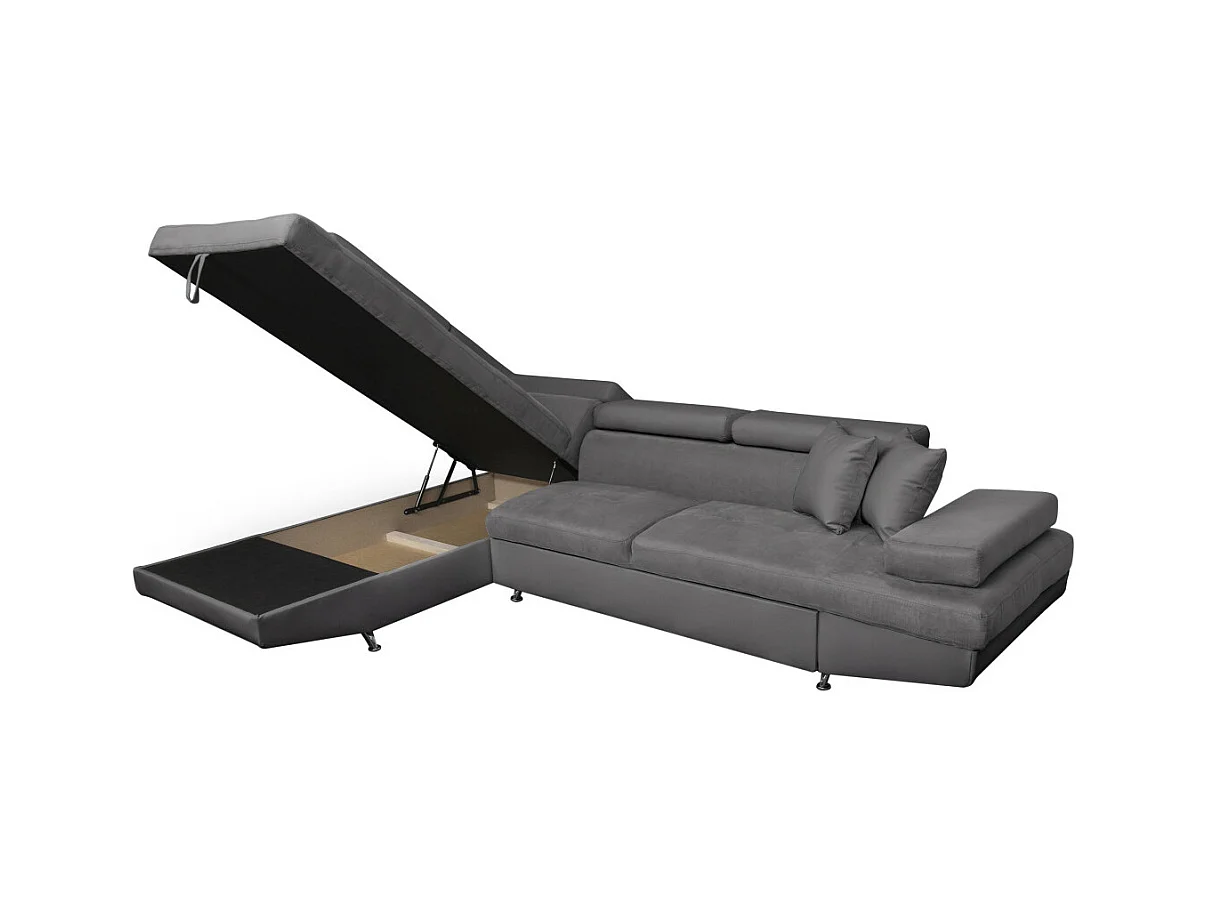 Canapé d'angle gauche 5 places Rio Convertible avec coffre en microfibre - Gris - L271 x P192 x H70cm - Loungitude