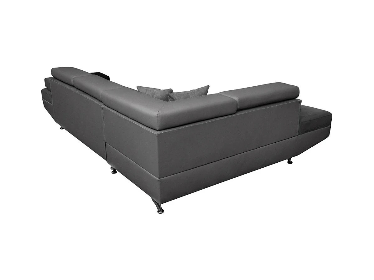 Canapé d'angle gauche 5 places Rio Convertible avec coffre en microfibre - Gris - L271 x P192 x H70cm - Loungitude