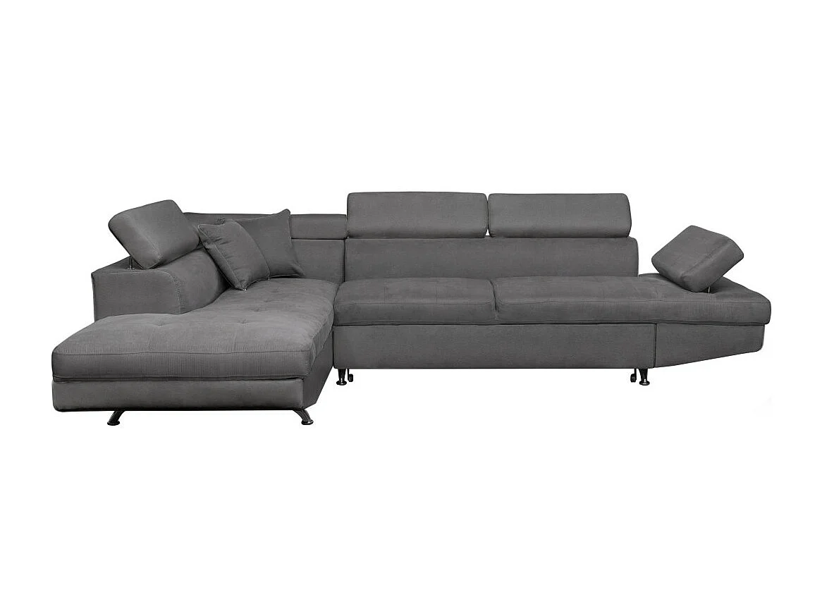Canapé d'angle gauche 5 places Rio convertible avec coffre en microfibre - Gris - L271 x P192 x H70cm - Loungitude