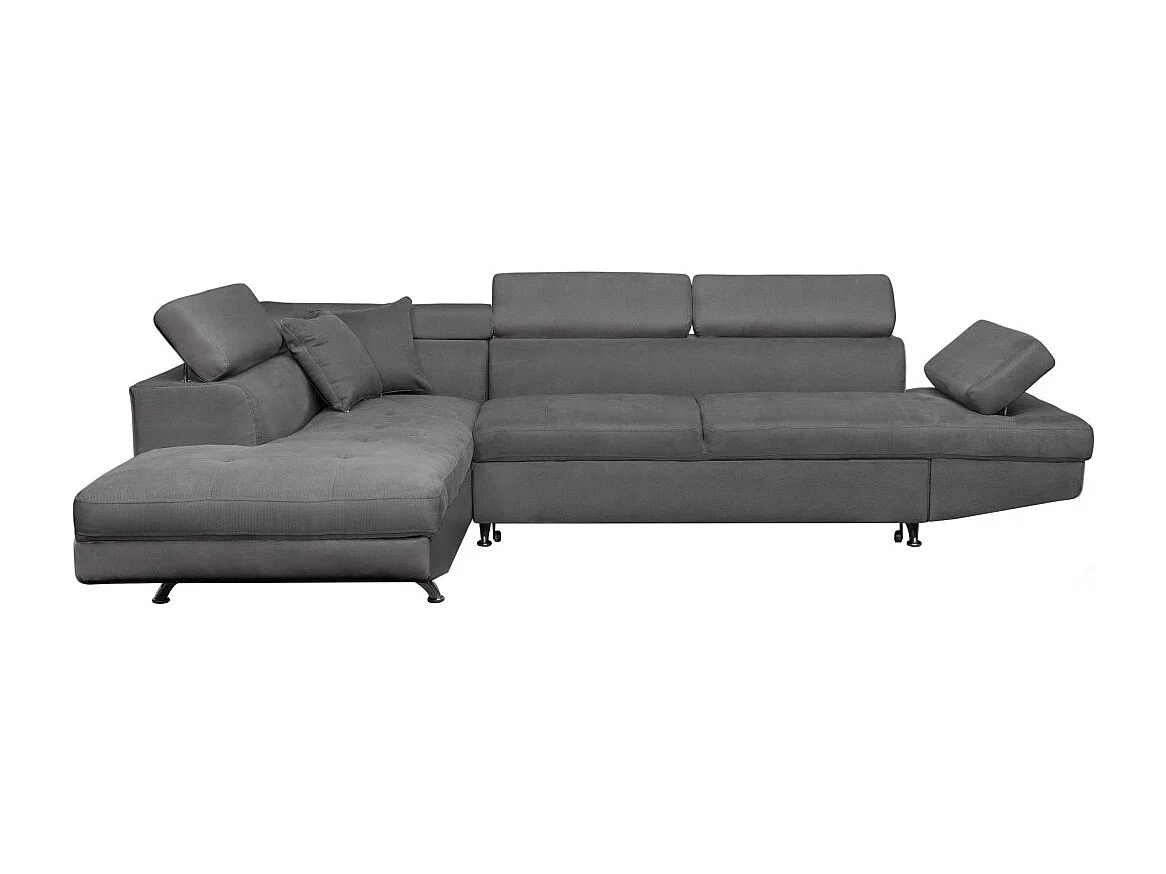 Canapé d'angle gauche 5 places Rio convertible avec coffre en microfibre - Gris - L271 x P192 x H70cm - Loungitude