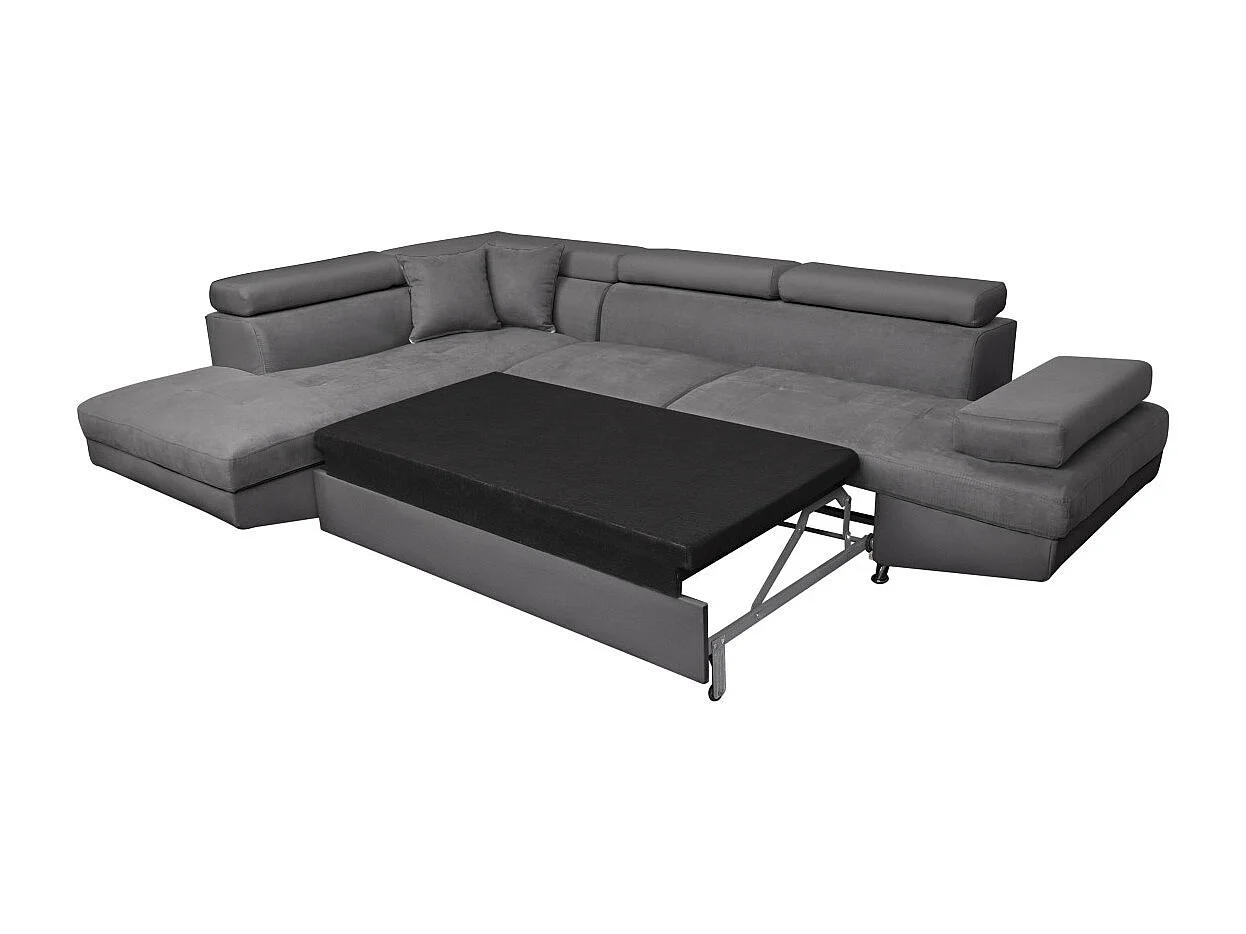 Canapé d'angle gauche 5 places Rio convertible avec coffre en microfibre - Gris - L271 x P192 x H70cm - Loungitude