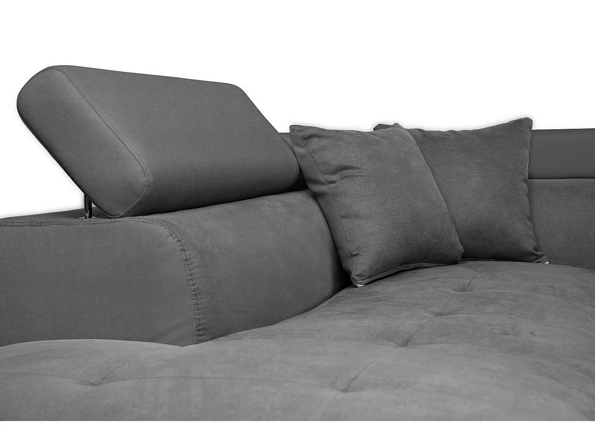 Canapé d'angle gauche 5 places Rio convertible avec coffre en microfibre - Gris - L271 x P192 x H70cm - Loungitude