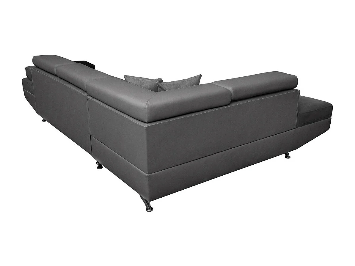 Canapé d'angle gauche 5 places Rio convertible avec coffre en microfibre - Gris - L271 x P192 x H70cm - Loungitude