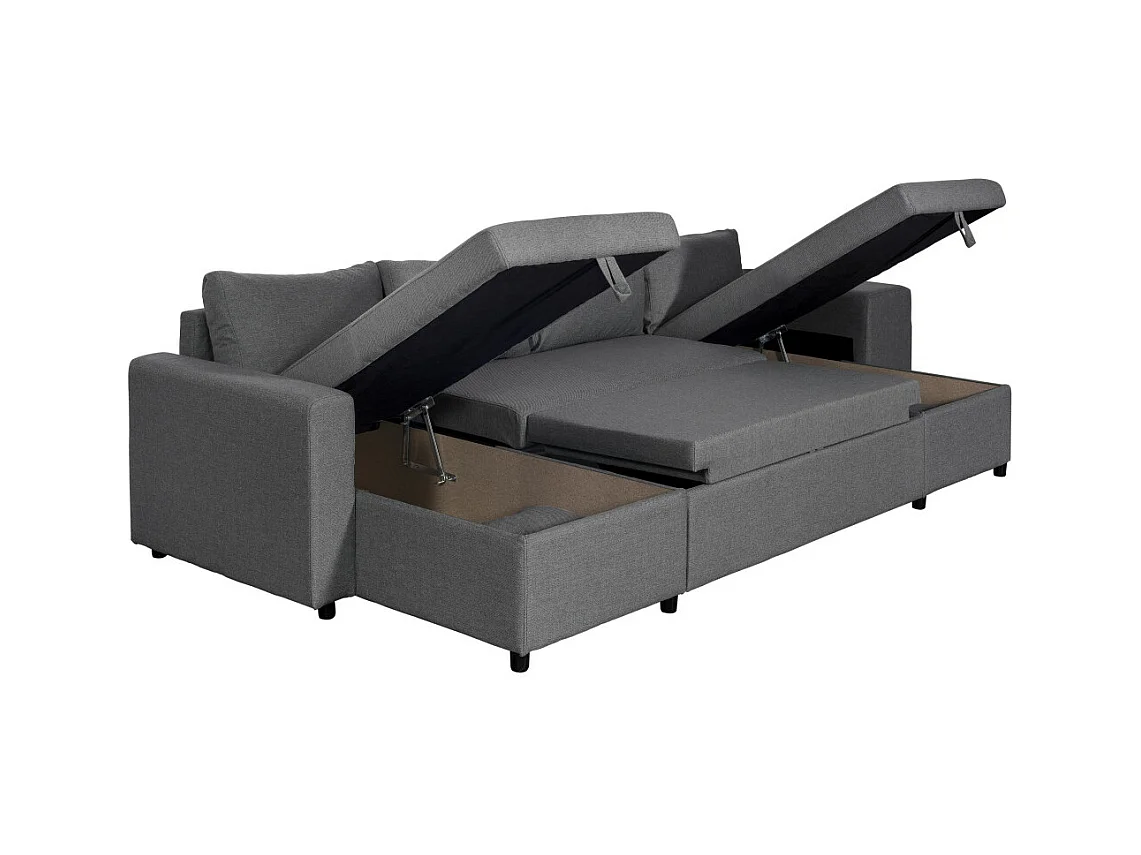 Canapé d'angle panoramique Oslo convertible avec coffres et poufs à droite - Tissu - Gris anthracite - L311 x P146 x H81cm - Loungitude