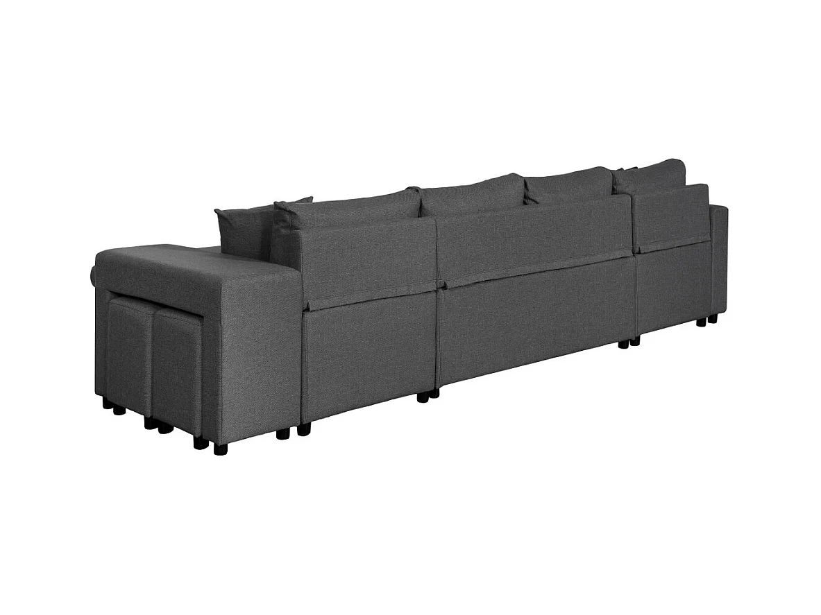 Canapé d'angle panoramique Oslo convertible avec coffres et poufs à droite - Tissu - Gris anthracite - L311 x P146 x H81cm - Loungitude