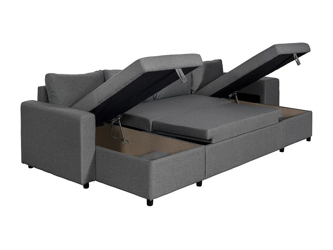 Canapé d'angle panoramique Oslo convertible avec coffres et poufs à droite - Tissu - Gris anthracite - L311 x P146 x H81cm - Loungitude