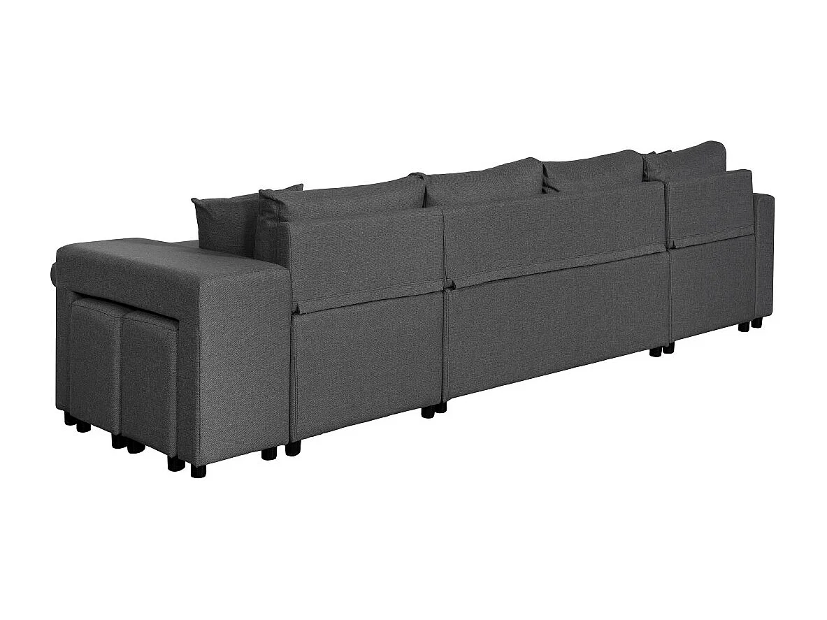 Canapé d'angle panoramique Oslo convertible avec coffres et poufs à droite - Tissu - Gris anthracite - L311 x P146 x H81cm - Loungitude