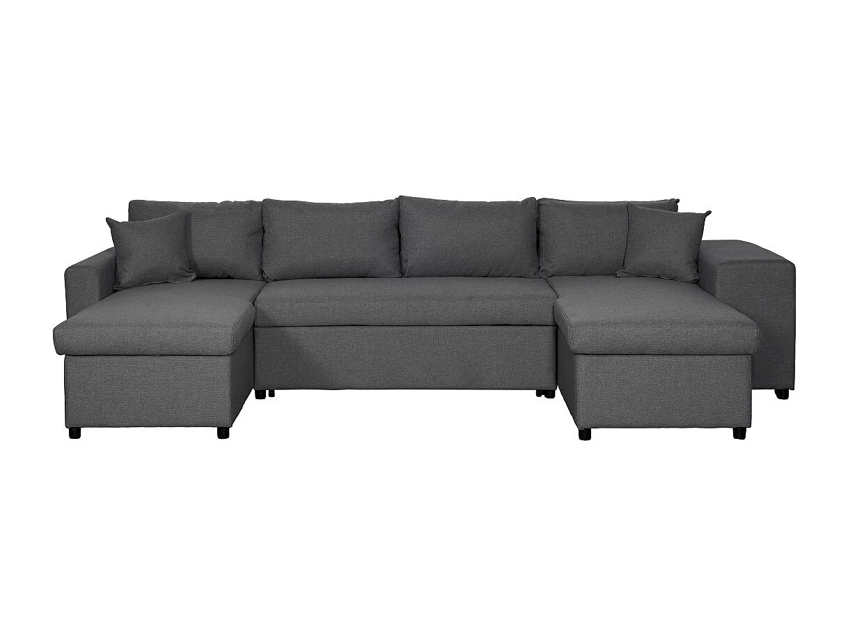 Canapé d'angle panoramique Oslo convertible avec coffres et poufs à droite - Tissu - Gris anthracite - L311 x P146 x H81cm - Loungitude