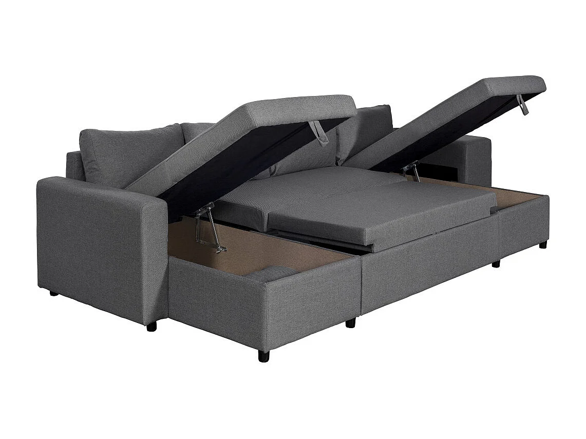Canapé d'angle panoramique Oslo convertible avec coffres et poufs à droite - Tissu - Gris anthracite - L311 x P146 x H81cm - Loungitude
