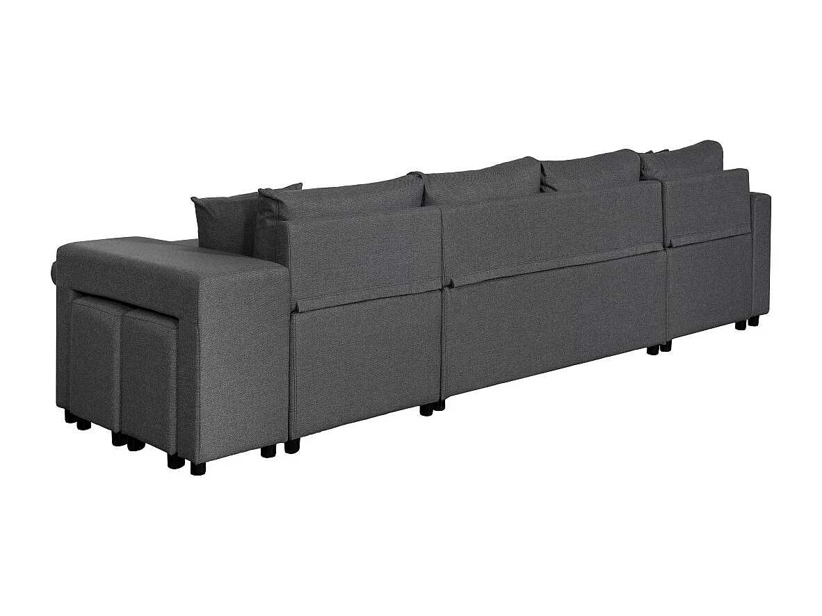 Canapé d'angle panoramique Oslo convertible avec coffres et poufs à droite - Tissu - Gris anthracite - L311 x P146 x H81cm - Loungitude