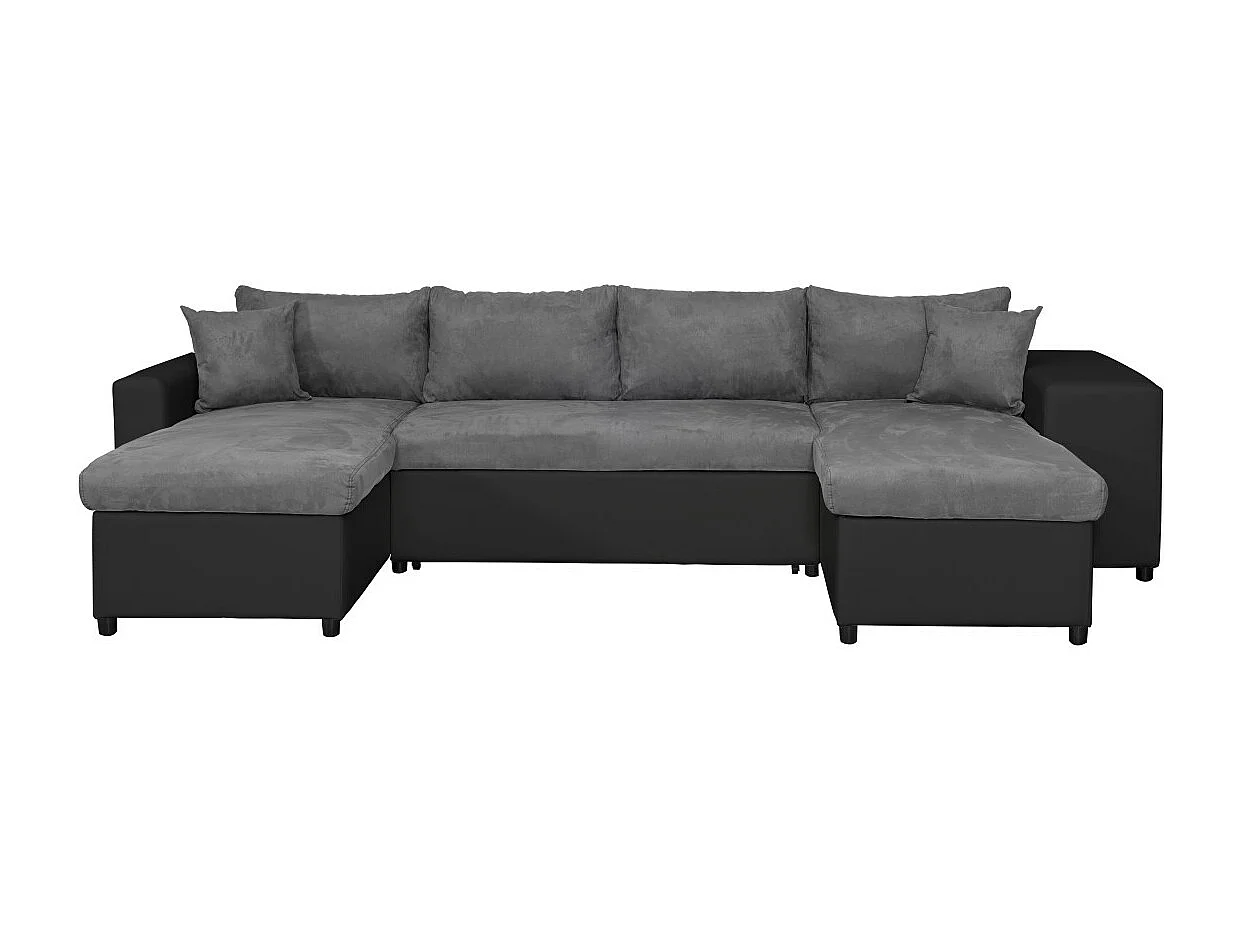Canapé panoramique Oslo convertible avec coffres, poufs à gauche - Simili/Microfibre - Noir/Gris - L311 x P146 x H81cm - Loungitude