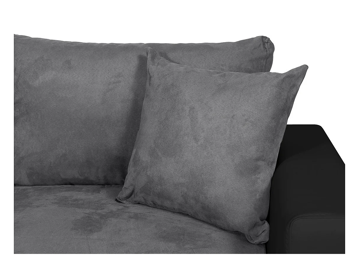 Canapé panoramique Oslo convertible avec coffres, poufs à gauche - Simili/Microfibre - Noir/Gris - L311 x P146 x H81cm - Loungitude
