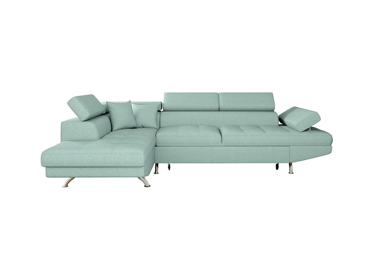 Canapé d'angle gauche 5 places Rio Convertible avec coffre en tissu - Bleu clair - L271 x P192 x H70cm - Loungitude