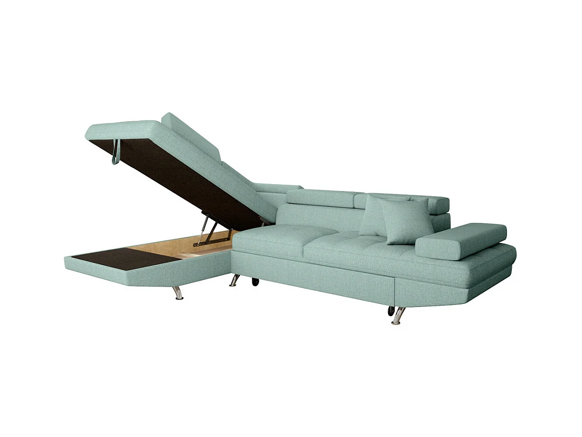 Canapé d'angle gauche 5 places Rio Convertible avec coffre en tissu - Bleu clair - L271 x P192 x H70cm - Loungitude