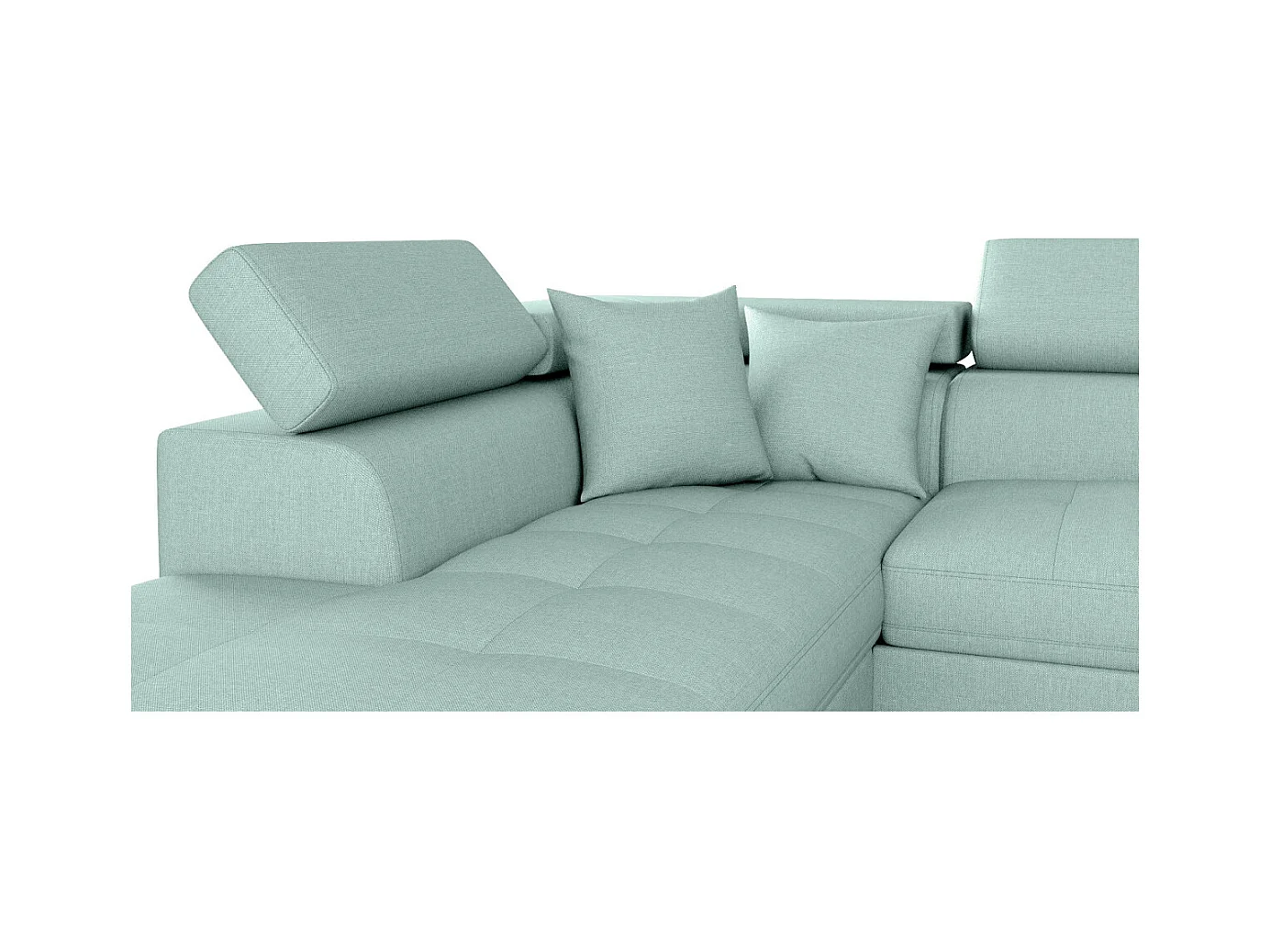 Canapé d'angle gauche 5 places Rio Convertible avec coffre en tissu - Bleu clair - L271 x P192 x H70cm - Loungitude