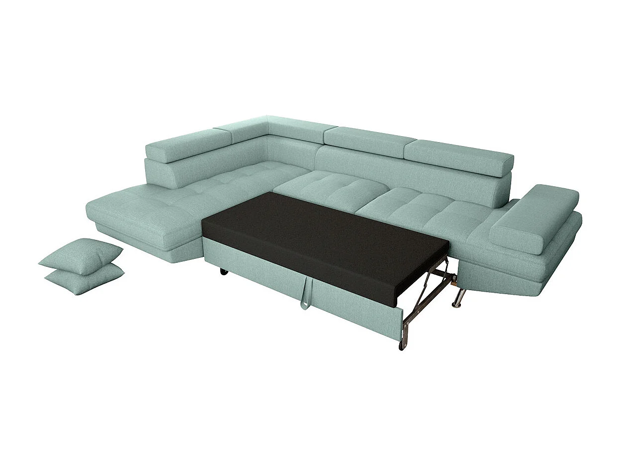 Canapé d'angle gauche 5 places Rio convertible avec coffre en tissu - Bleu clair - L271 x P192 x H70cm - Loungitude
