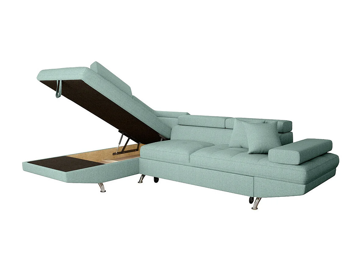 Canapé d'angle gauche 5 places Rio convertible avec coffre en tissu - Bleu clair - L271 x P192 x H70cm - Loungitude