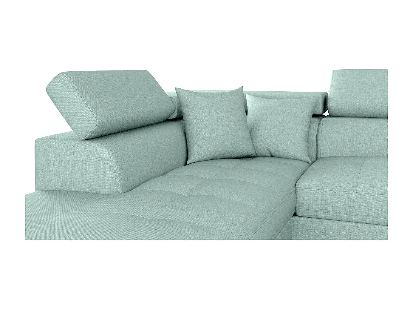 Canapé d'angle gauche 5 places Rio convertible avec coffre en tissu - Bleu clair - L271 x P192 x H70cm - Loungitude