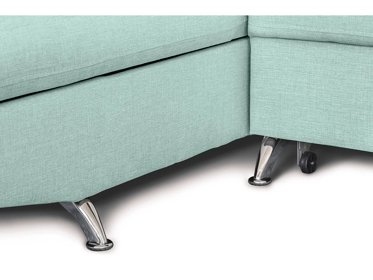 Canapé d'angle gauche 5 places Rio convertible avec coffre en tissu - Bleu clair - L271 x P192 x H70cm - Loungitude
