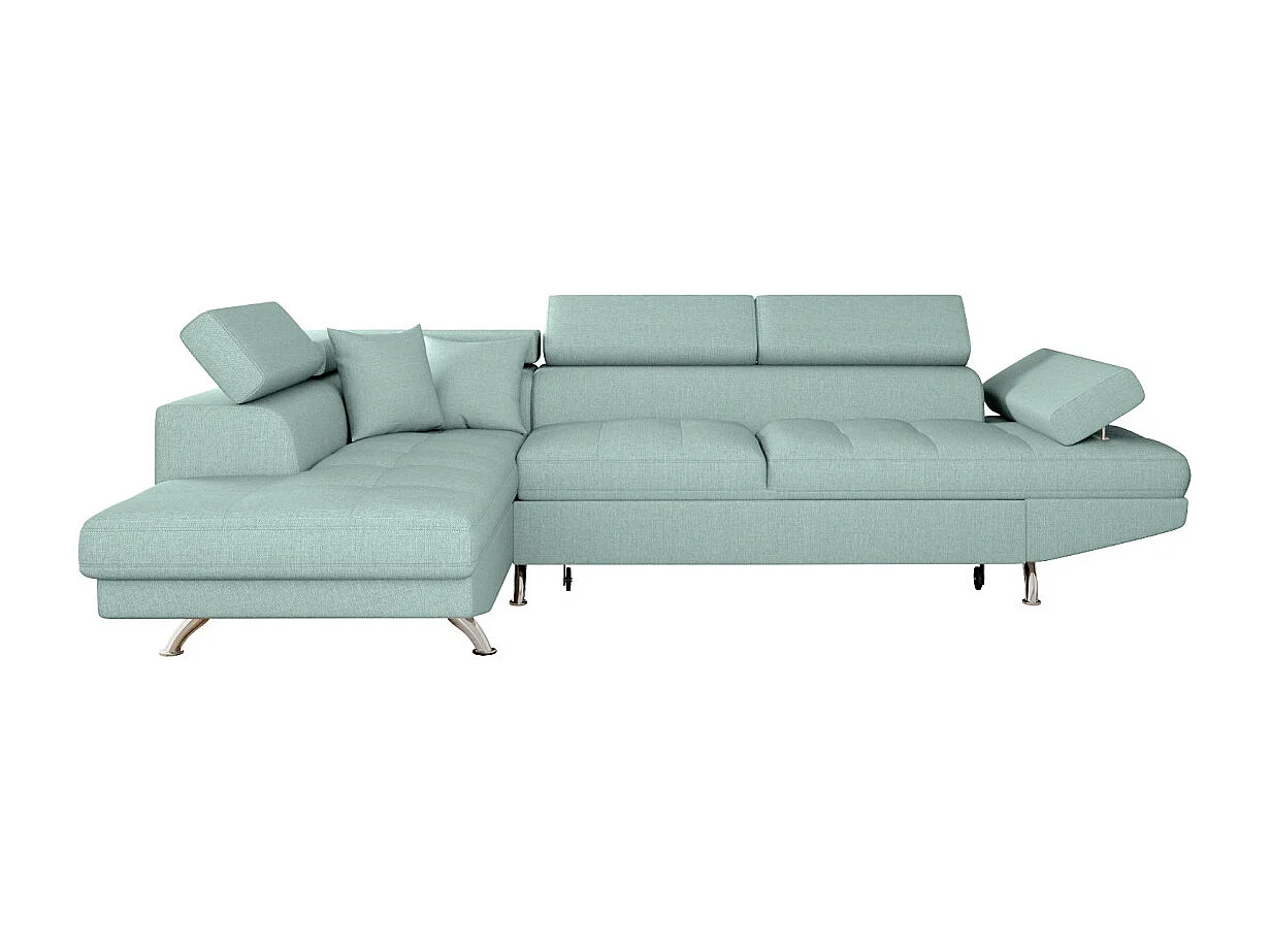 Canapé d'angle gauche 5 places Rio convertible avec coffre en tissu - Bleu clair - L271 x P192 x H70cm - Loungitude
