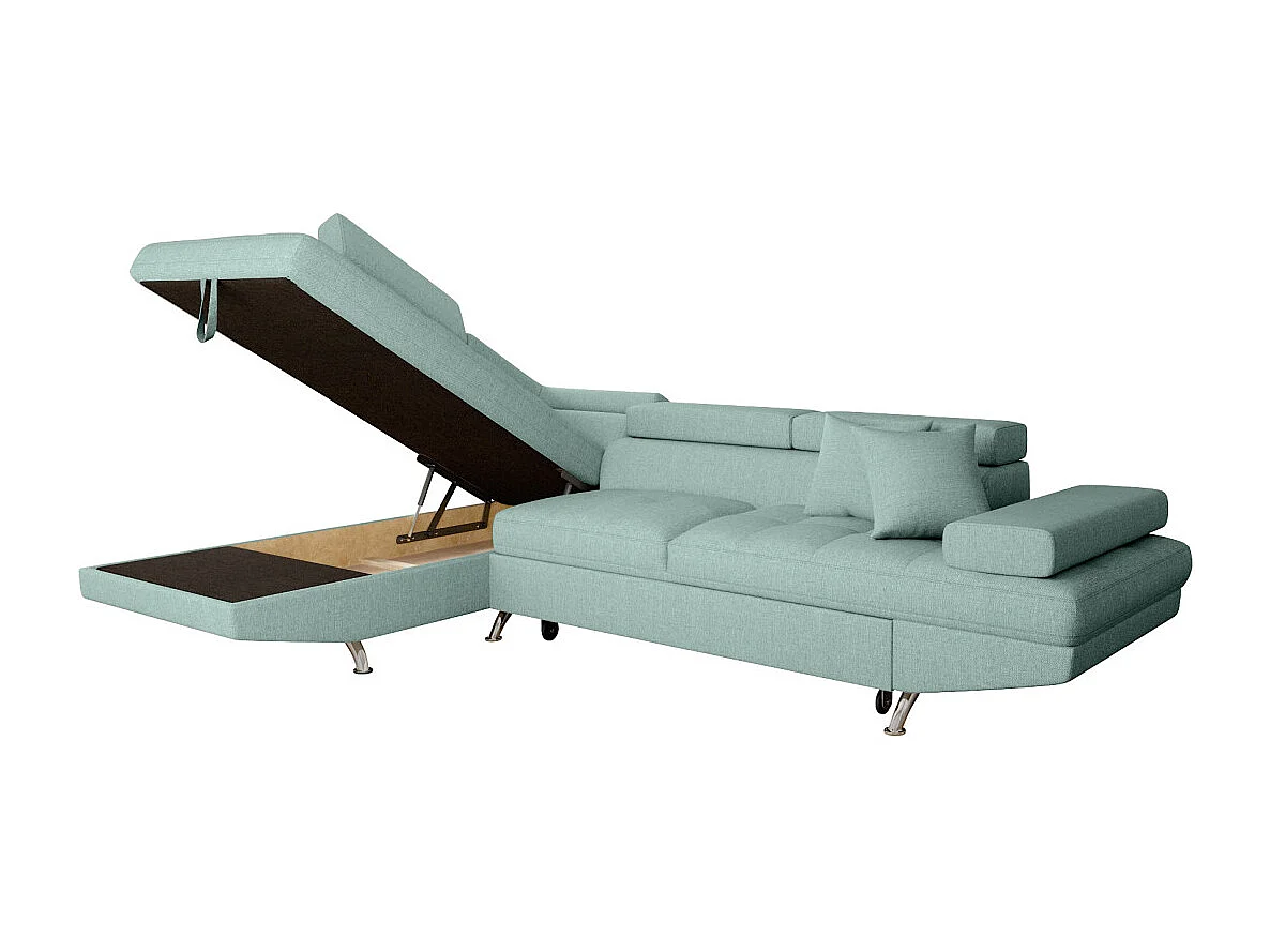 Canapé d'angle gauche 5 places Rio convertible avec coffre en tissu - Bleu clair - L271 x P192 x H70cm - Loungitude