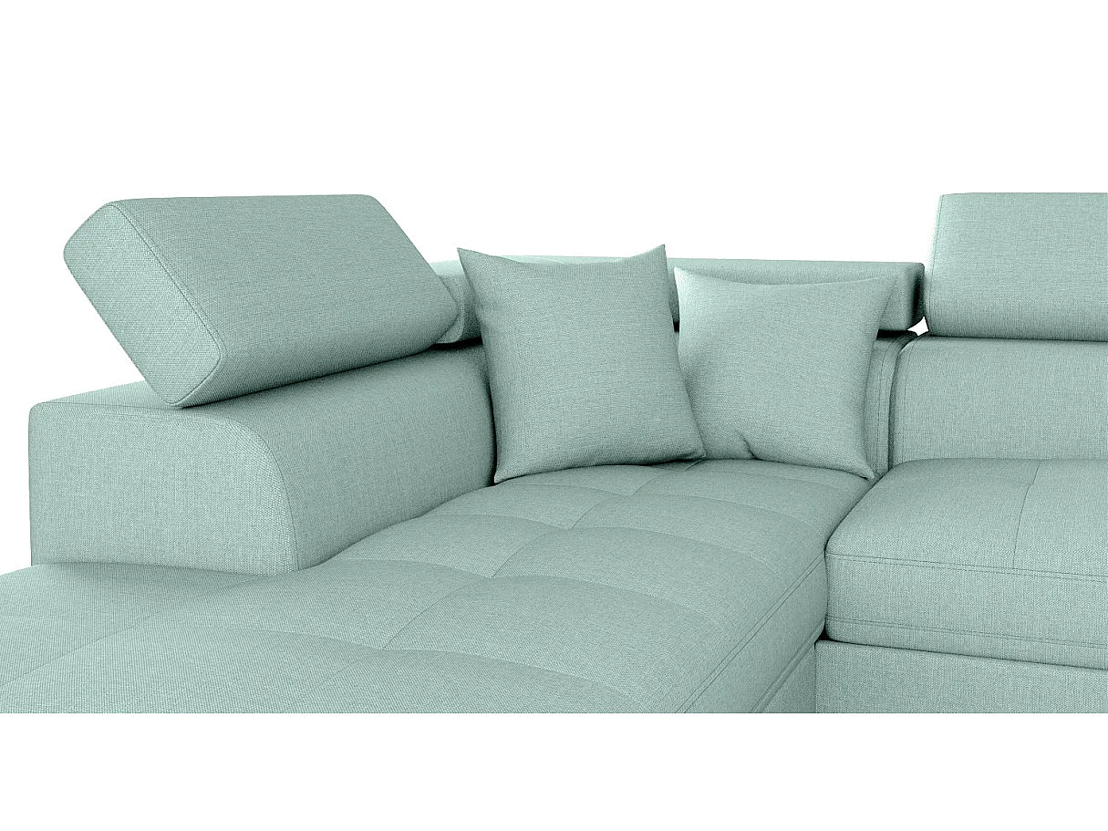 Canapé d'angle gauche 5 places Rio convertible avec coffre en tissu - Bleu clair - L271 x P192 x H70cm - Loungitude