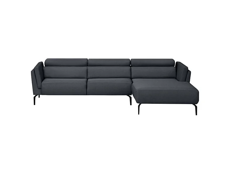 Canapé d'angle LIAM avec têtières en tissu - Angle Droit, Gris anthracite