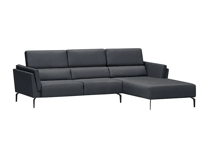 Canapé d'angle LIAM avec têtières en tissu - Angle Droit, Gris anthracite