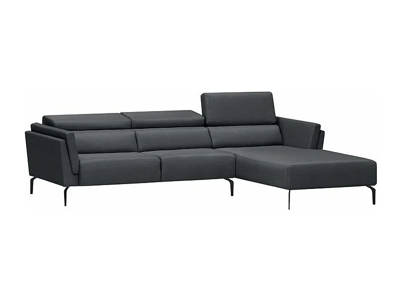 Canapé d'angle LIAM avec têtières en tissu - Angle Droit, Gris anthracite