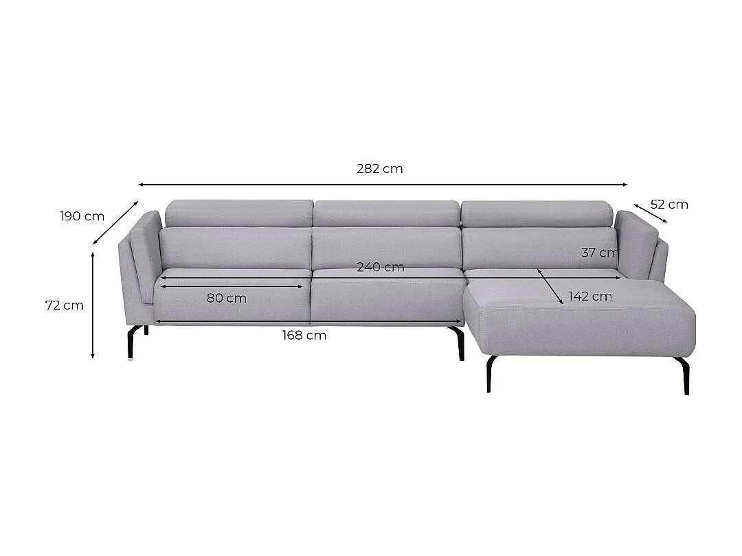 Canapé d'angle LIAM avec têtières en tissu - Angle Droit, Gris anthracite