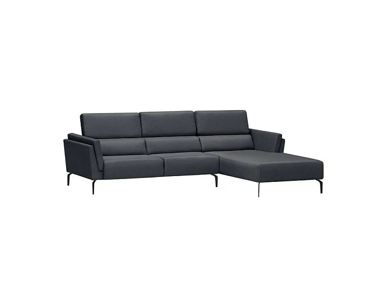 Canapé d'angle LIAM avec têtières en tissu - Angle Droit, Gris anthracite