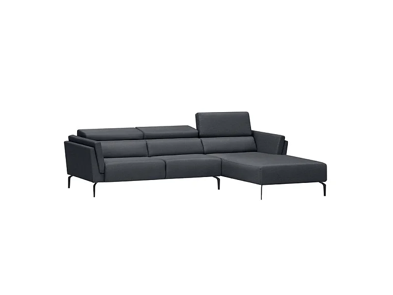 Canapé d'angle LIAM avec têtières en tissu - Angle Droit, Gris anthracite