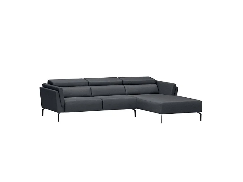 Canapé d'angle LIAM avec têtières en tissu - Angle Droit, Gris anthracite
