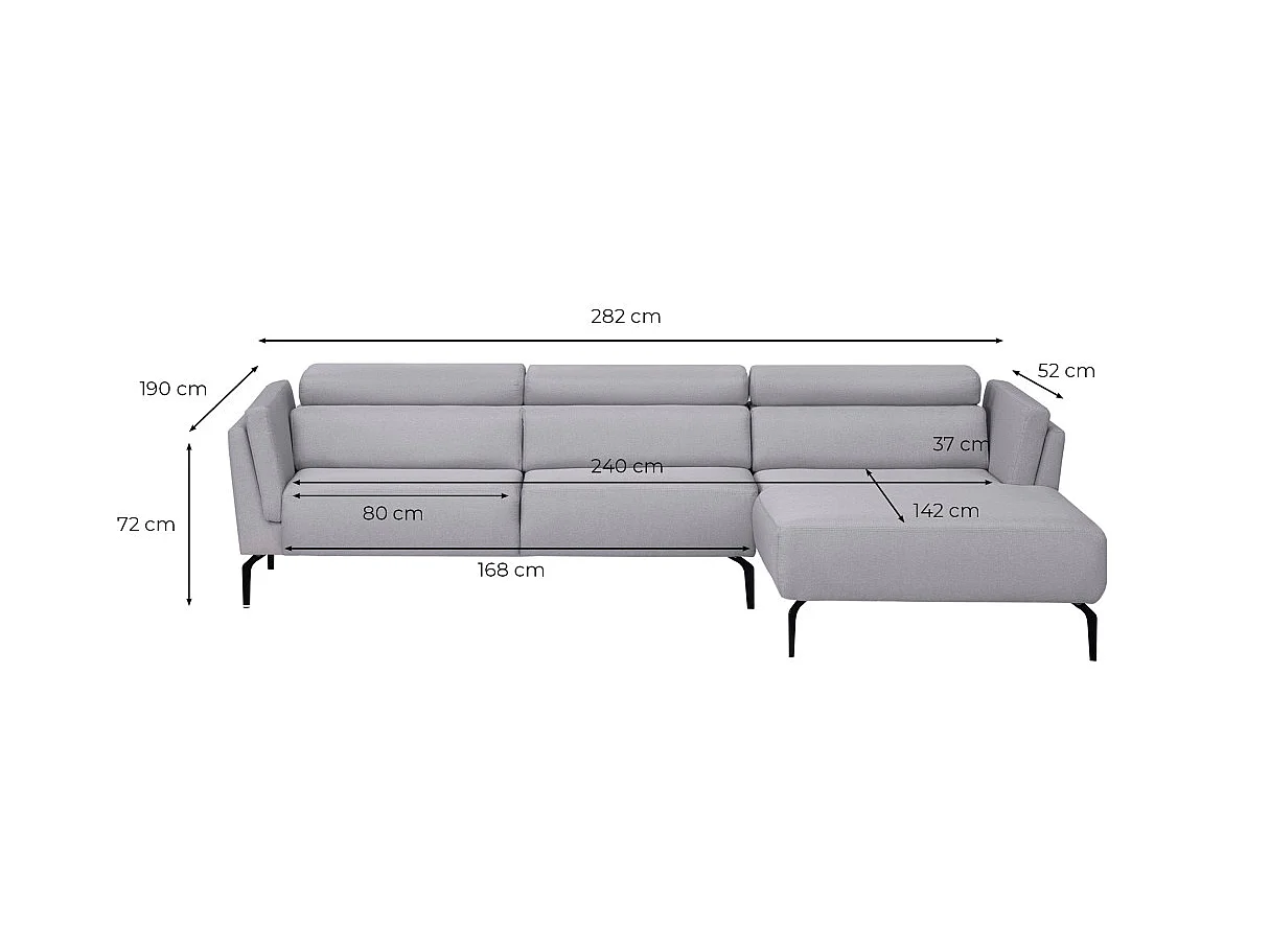 Canapé d'angle LIAM avec têtières en tissu - Angle Droit, Gris anthracite