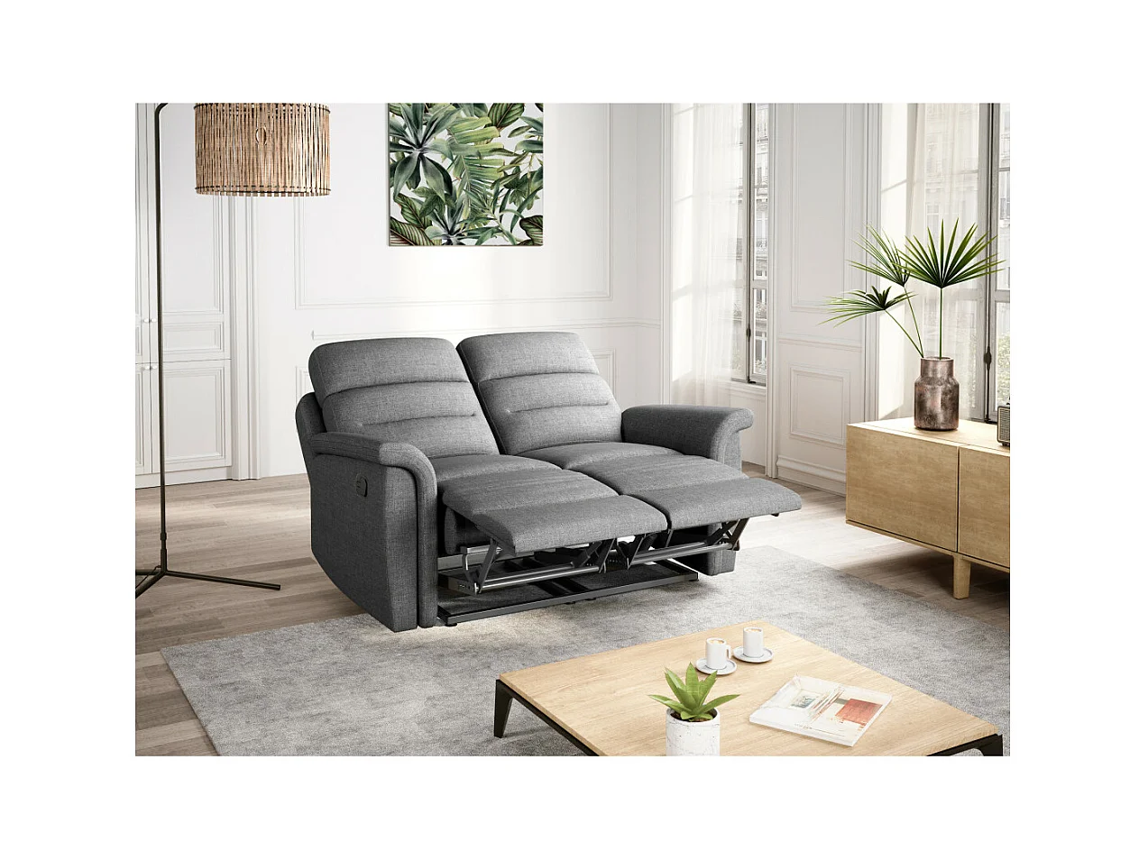 Canapé de Relaxation 2 places en Tissu Gris Léon - Gris clair - Loungitude