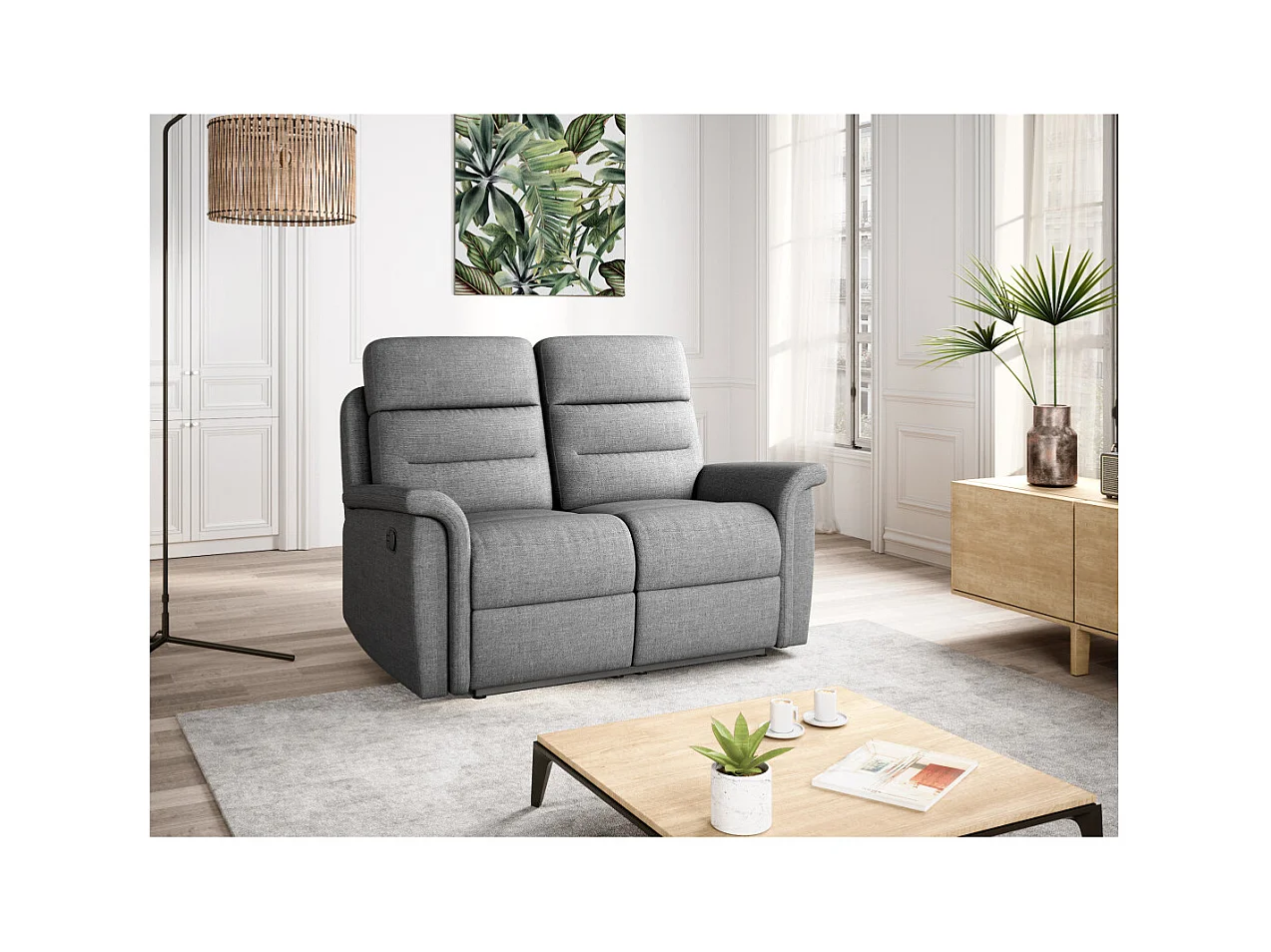 Canapé de Relaxation 2 places en Tissu Gris Léon - Gris clair - Loungitude