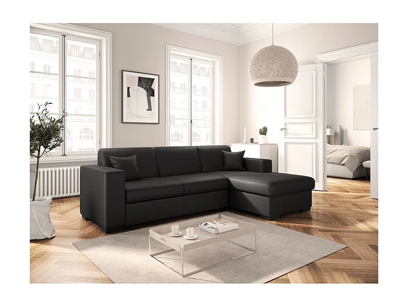 Canapé d'angle droit 4 places Fuji XL convertible avec coffre en simili - Gris anthracite - L262 x 157 x 83cm - Loungitude
