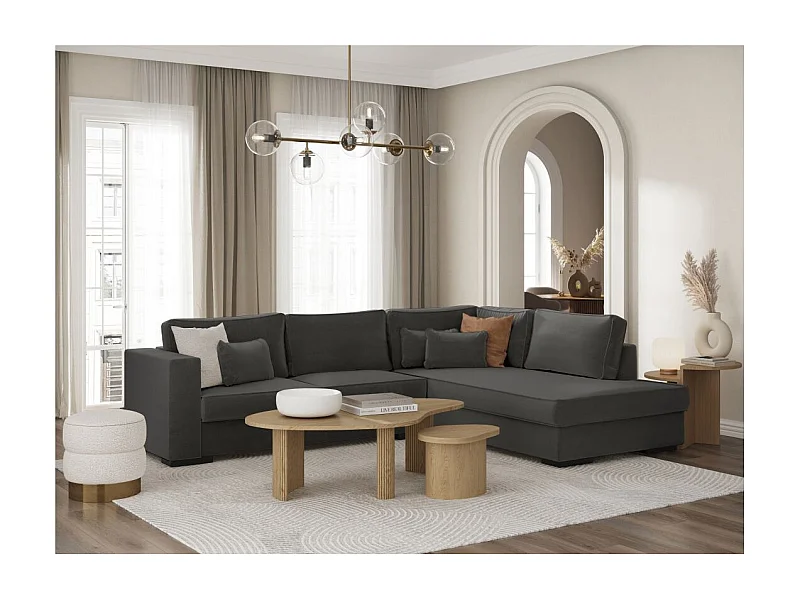 Canapé d'angle droit XXL Belami 6 places en tissu - Gris anthracite - L303 x 228 x 86cm - Loungitude