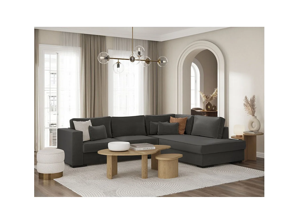 Canapé d'angle droit XXL Belami 6 places en tissu - Gris anthracite - L303 x 228 x 86cm - Loungitude